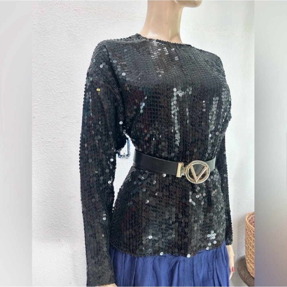 Destinee Black Sequin Long-Sleeve Women's Top